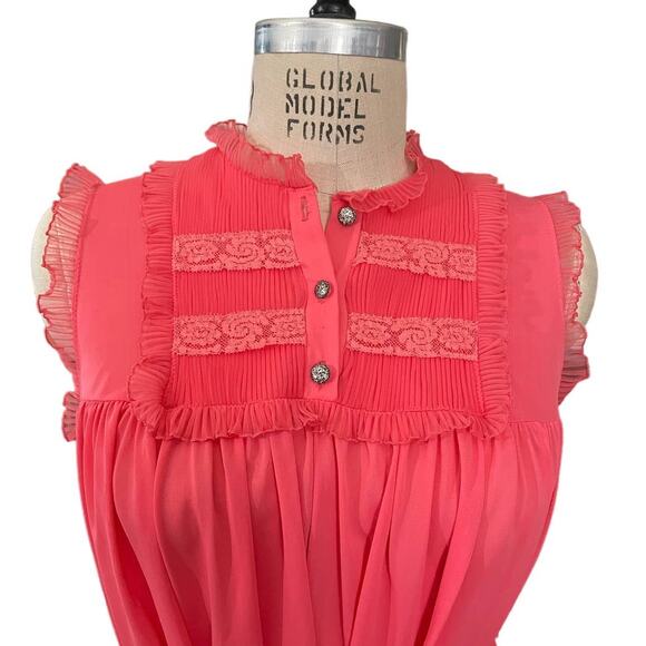 Vintage 60s Harvey Woods Salmon Pleated Sleeveless Nightgown size 34/ Small - Picture 2 of 9